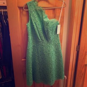 Shoshanna NEW green one-shoulder lace dress